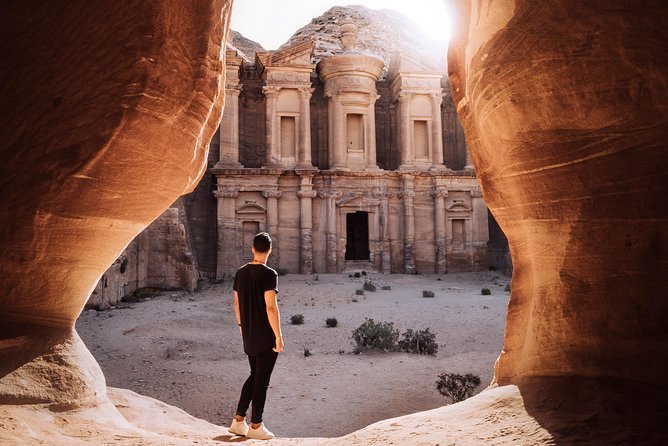 Ad-Deir, the Monastery at Petra, seen through a natural arch of rock
